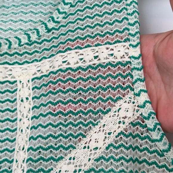 Free People Semi Sheer Crochet Turquoise Ivory Cut Out Peplum Boho Top M - Picture 6 of 13